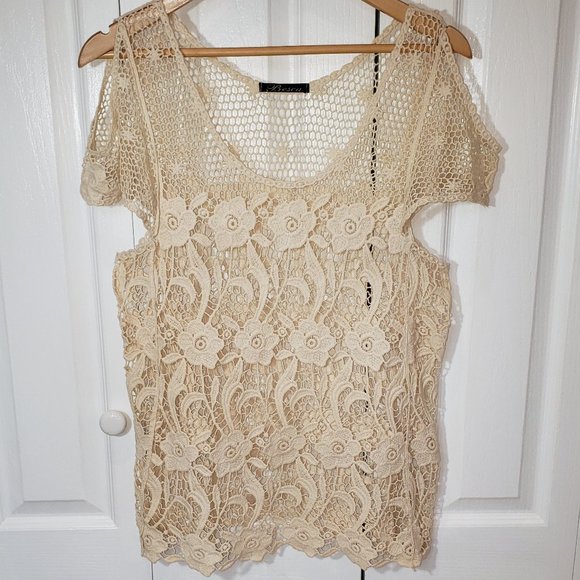 BESCA LADIES CROCHETED LACE TOP CREAM COLOR - Picture 1 of 7
